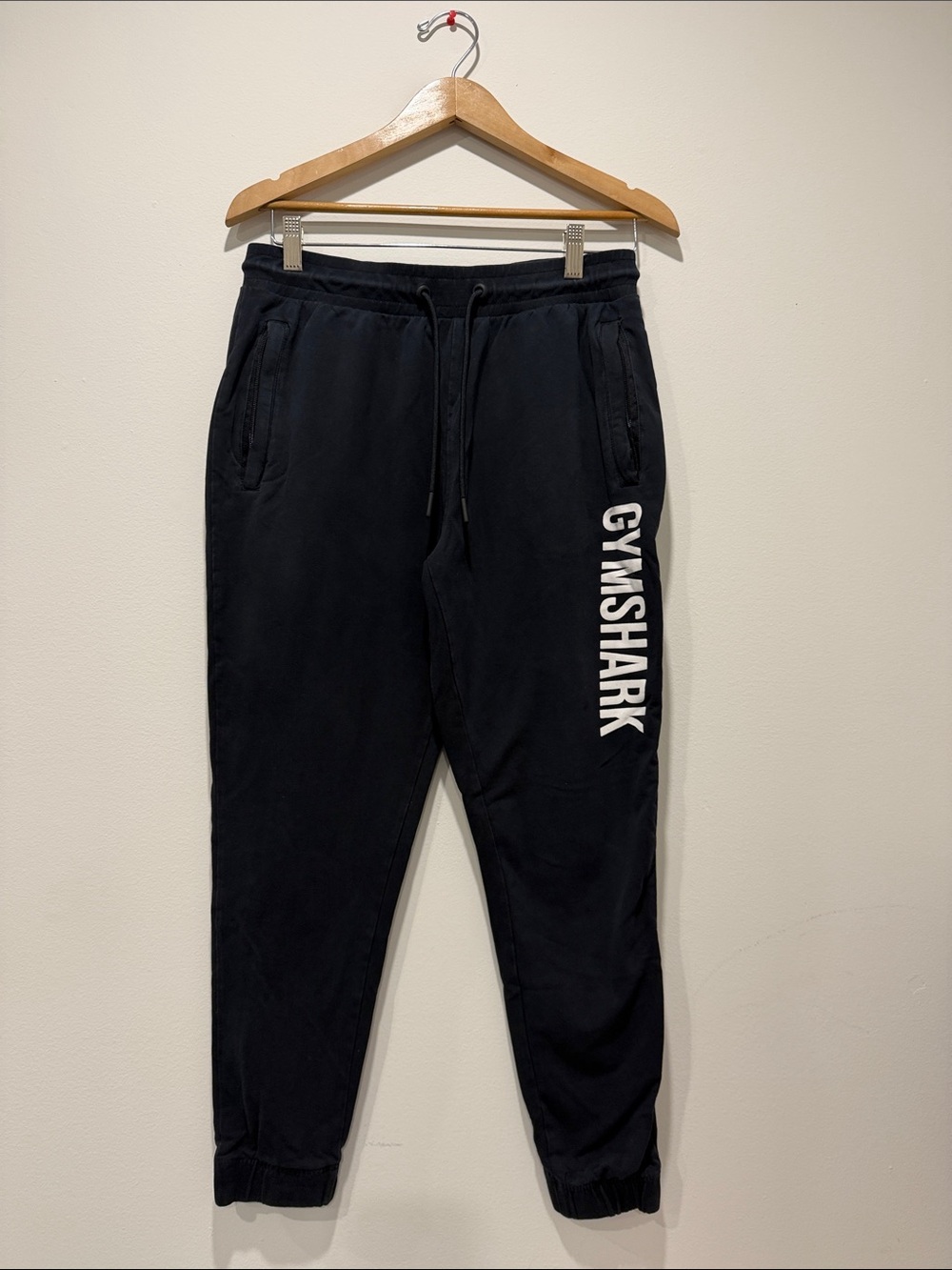 Gymshark Men’s Black Jogger Pants with White Side Logo